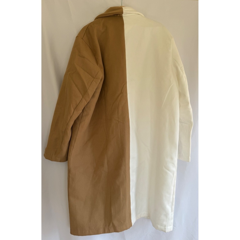 Jess Lea Wall Street Walk Coat 2XL Plus White Camel Colorblock Split Longline - Picture 2 of 6